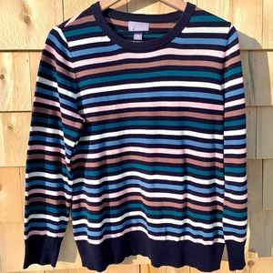 Women’s Laura Scott Navy Stripes Crew Sweater-M